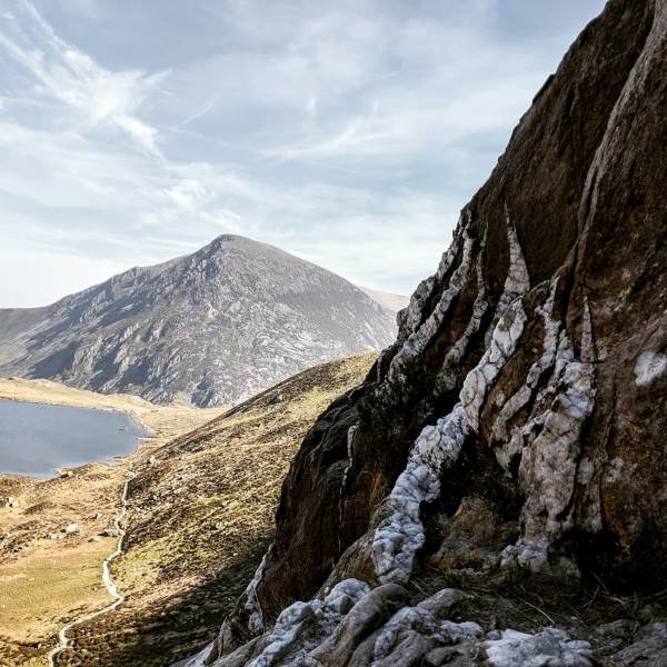 Cwm Idwal in Wales showing Quartz banding in the Rhyolite
