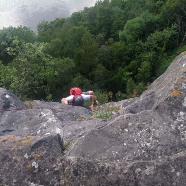 Climbing the blocky limestone at Wye Valley