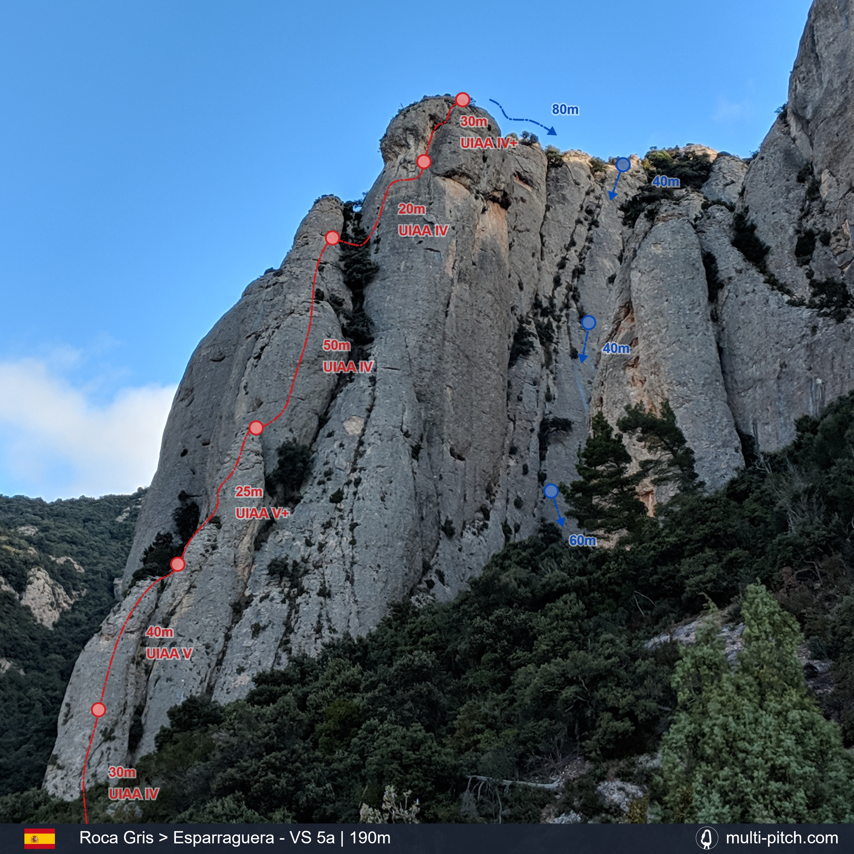 Topo for Esparreguera climb in Montserrat Spain
